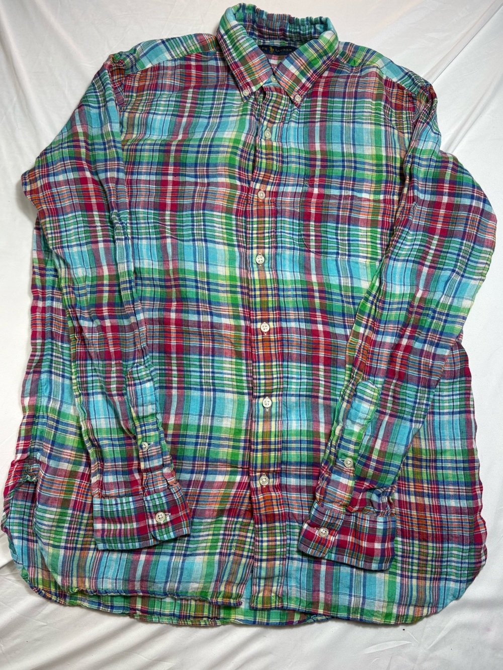Ralph lauren 100% linen button down multicolor long sleeves size M men